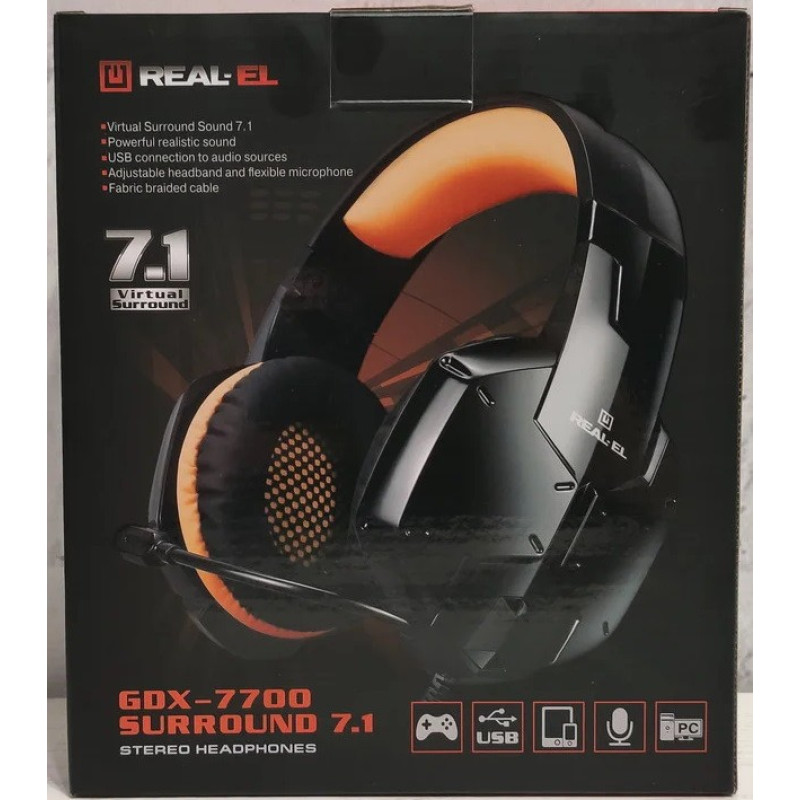 Компьютерная гарнитура REAL-EL GDX-7700 Surround 7.1 Black-orange (EL124100016)