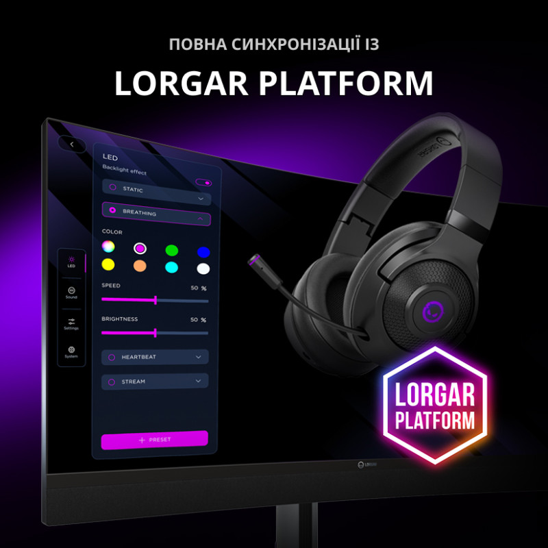 Комп'ютерна гарнітура LORGAR Noah 702 Wireless Gaming Black (LRG-GHS702)