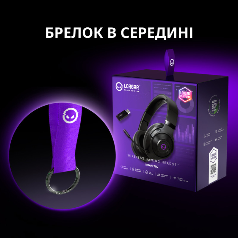 Комп'ютерна гарнітура LORGAR Noah 702 Wireless Gaming Black (LRG-GHS702)