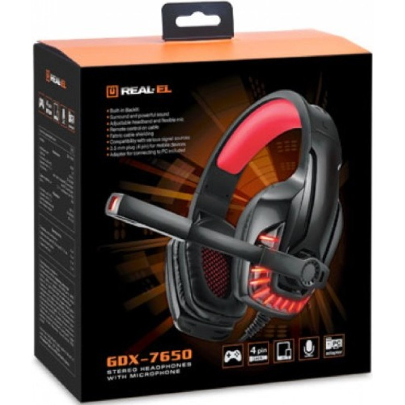 Компьютерная гарнитура REAL-EL GDX-7650 Black-red (EL124100043)