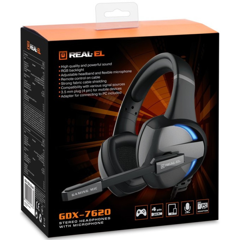Компьютерная гарнитура REAL-EL GDX-7620 Black (EL124100045)