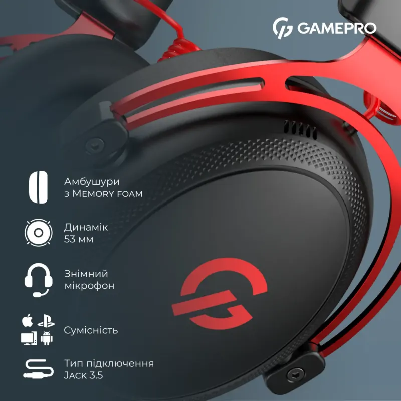 Комп'ютерна гарнітура GamePro Asgard Skald Origin Black/Red (HS850BR)