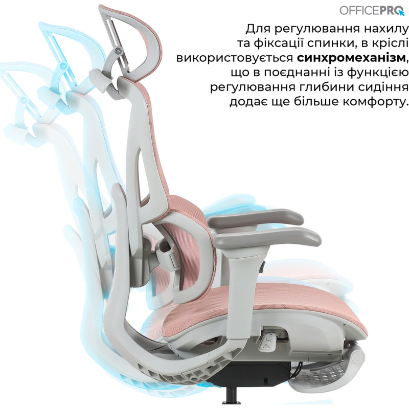 Крісло OfficePro Elite OC950GLP Gray/Light Pink
