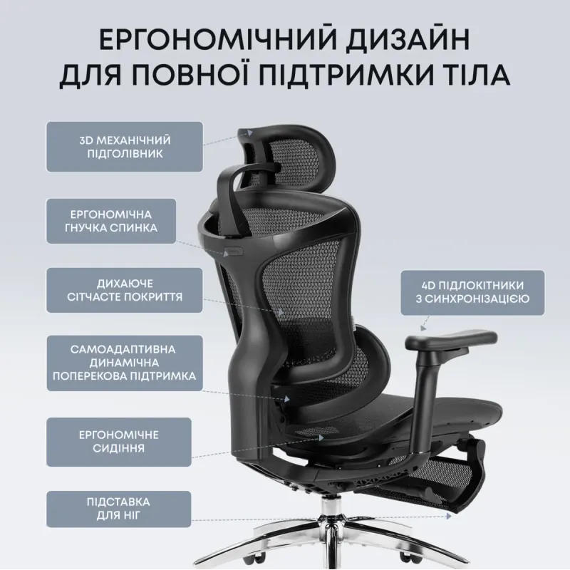 Крісло Sihoo DORO C300L Mesh Black with footrest (DORO-C300L-A3-101-JT)