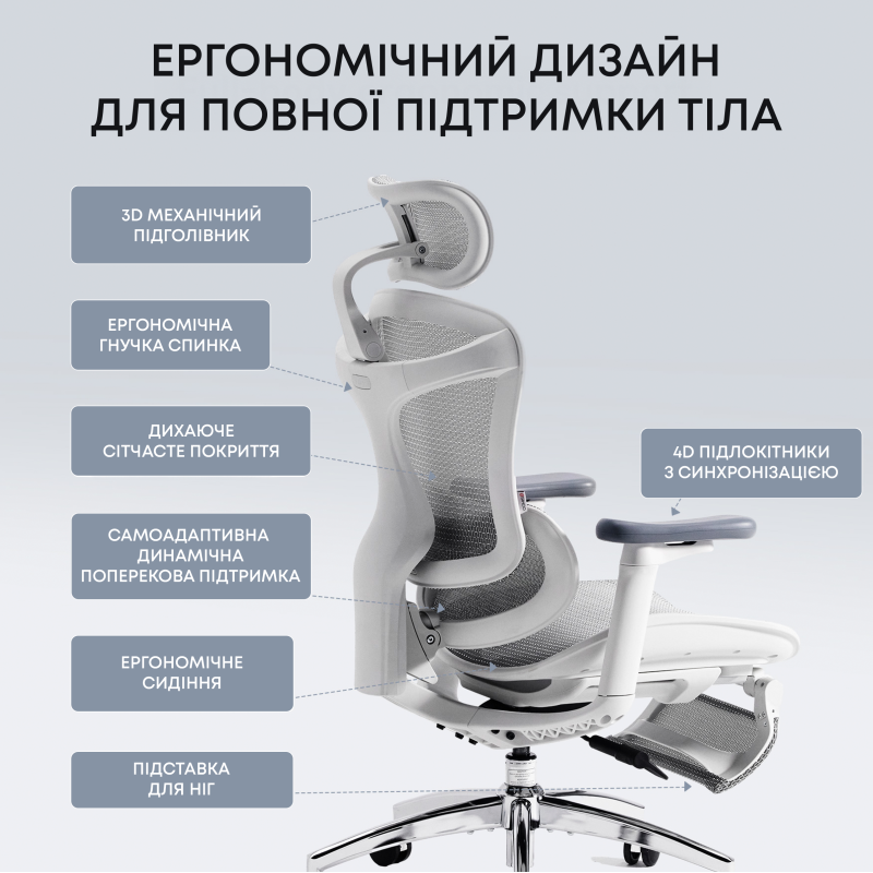 Крісло SIHOO Doro C300L with Footrest White (DORO-C300L-A3-102-JT)