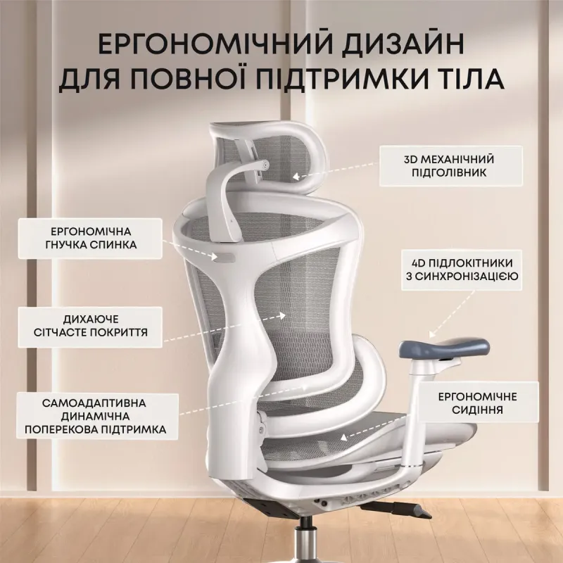 Крісло SIHOO DORO C300L Mesh White (DORO-C300L-A3-102)