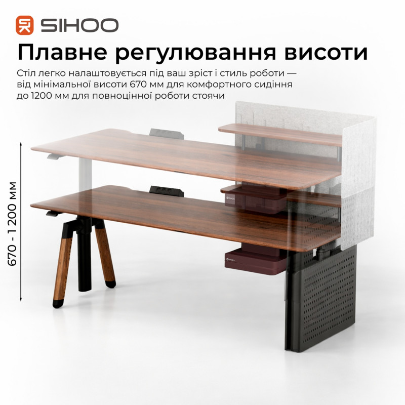 Стіл Sihoo D07 180х75 Walnut/Black (D07A-101/D07J-101-AB/D07-P)
