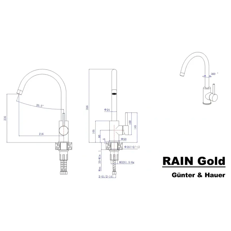 Змішувач Gunter&Hauer RAIN Gold