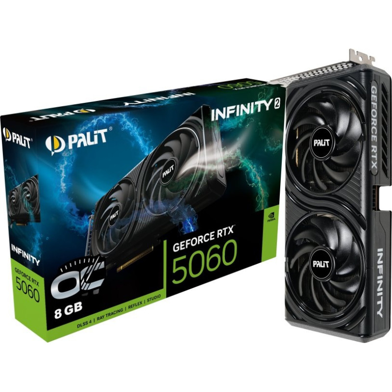 Видеокарта Palit PCI-Ex GeForce RTX 5060 Infinity 2 OC 8GB GDDR7 (128bit) (2512/28000) (HDMI, 3 x DisplayPort) (NE75060V19P1-GB2063L)