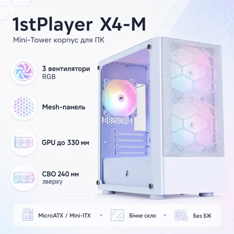 Корпус 1stPlayer X4-M-WH-2F1P-W-1F1-W White без БП