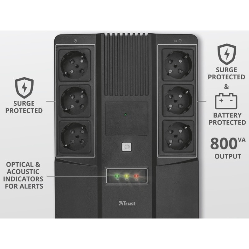 ИБП Trust Maxxon 800VA UPS with 6 standard wall power outlets BLACK 23326