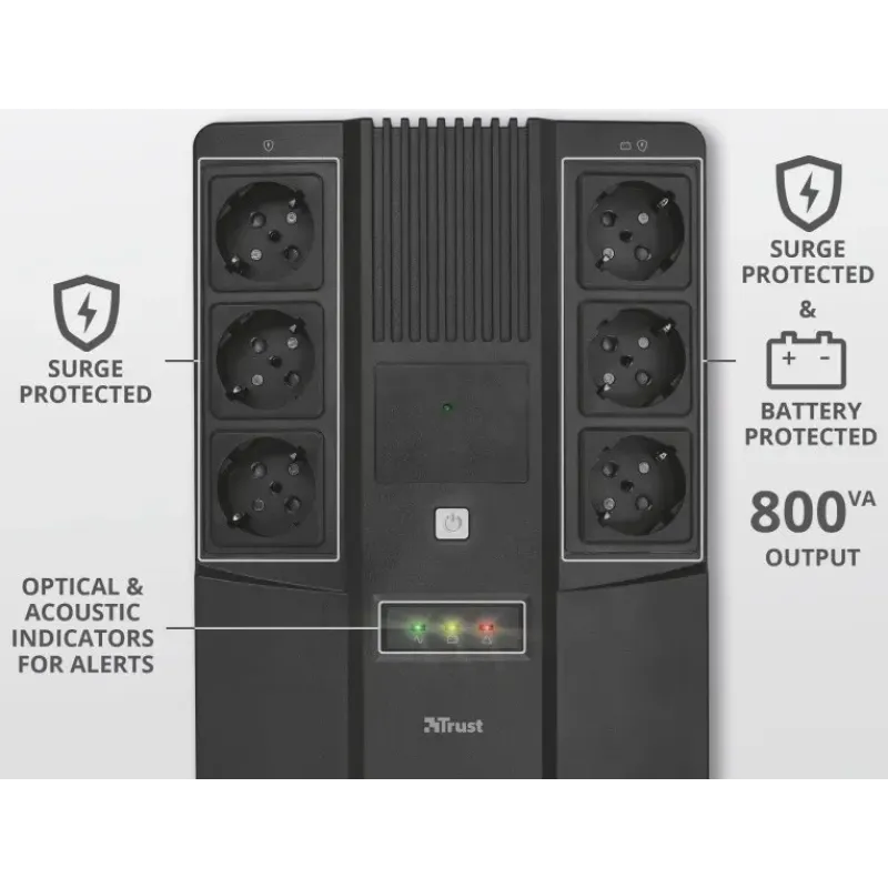 ДБЖ Trust Maxxon 800VA UPS with 6 standard wall power outlets BLACK 23326