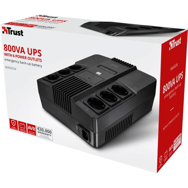 ИБП Trust Maxxon 800VA UPS with 6 standard wall power outlets BLACK 23326