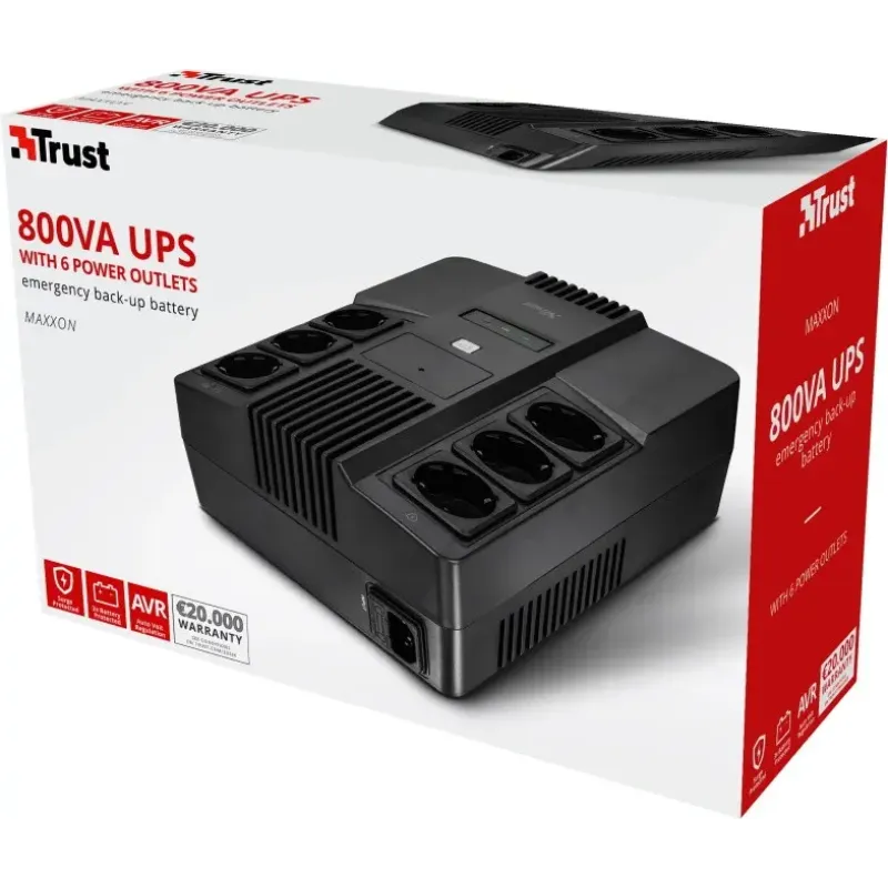 ДБЖ Trust Maxxon 800VA UPS with 6 standard wall power outlets BLACK 23326