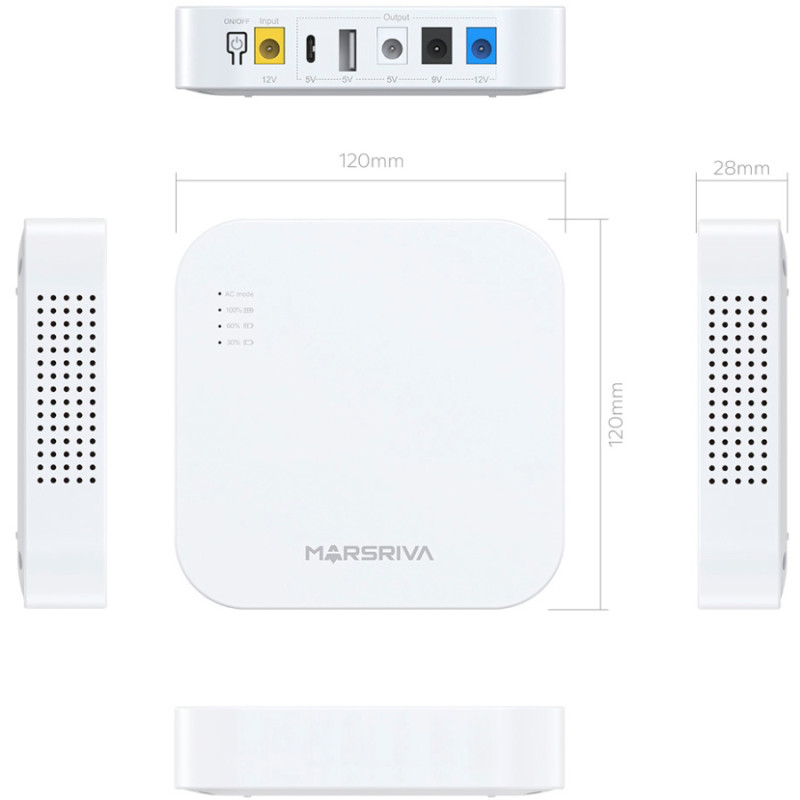 ДБЖ Marsriva DC Router UPS KP4 Max 3xDC+USB+USB-C OUT, 5V/9V/12V 18W 20000 mAh (74Wh) Li-Ion (KP4Max_MARSRIVA)
