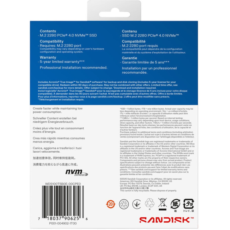 SSD накопичувач WD Blue SN5100 1 TB (WDS100T5B0E-00CPE0)