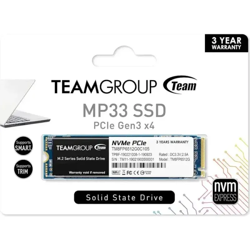 SSD накопичувач Team MP33 M.2 2280 PCIe 3.0 x4 3D TLC (TM8FP6512G0C101)