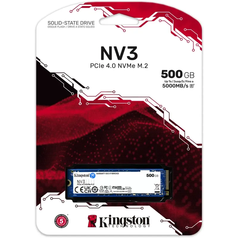 SSD накопитель Kingston NV3 500GB M.2 2280 NVMe PCIe 4.0 x4 3D NAND (SNV3S/500GBK)