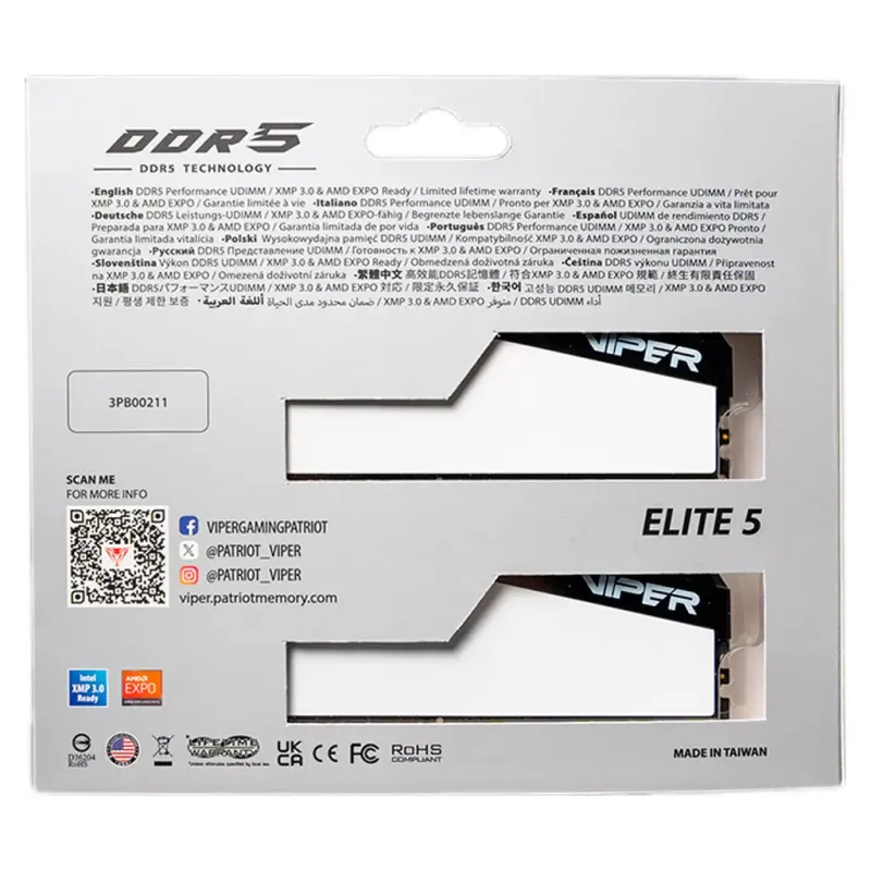 Оперативная память PATRIOT 32 GB (2x16GB) DDR5 6000 MHz Viper Elite 5 (VEB532G6030KW)