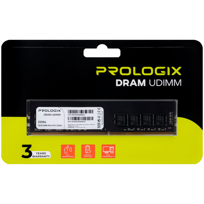 Оперативная память Prologix 16 GB DDR4 2666 MHz (PRO16GB2666D4)