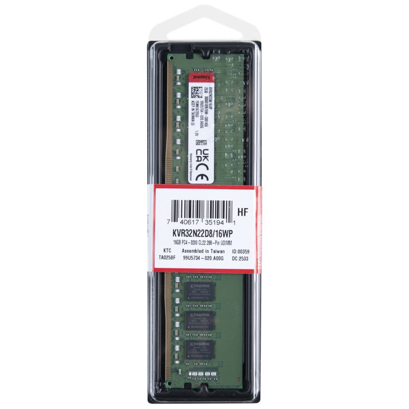 Оперативна пам'ять Kingston ValueRAM DDR4 1x16GB (KVR32N22D8/16WP)
