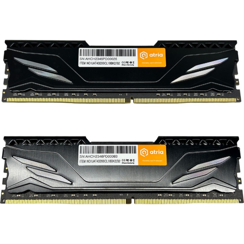 Оперативна пам'ять ATRIA 32 GB (2x16GB) DDR4 3200 MHz Fly Black (UAT43200CL18BK2/32)