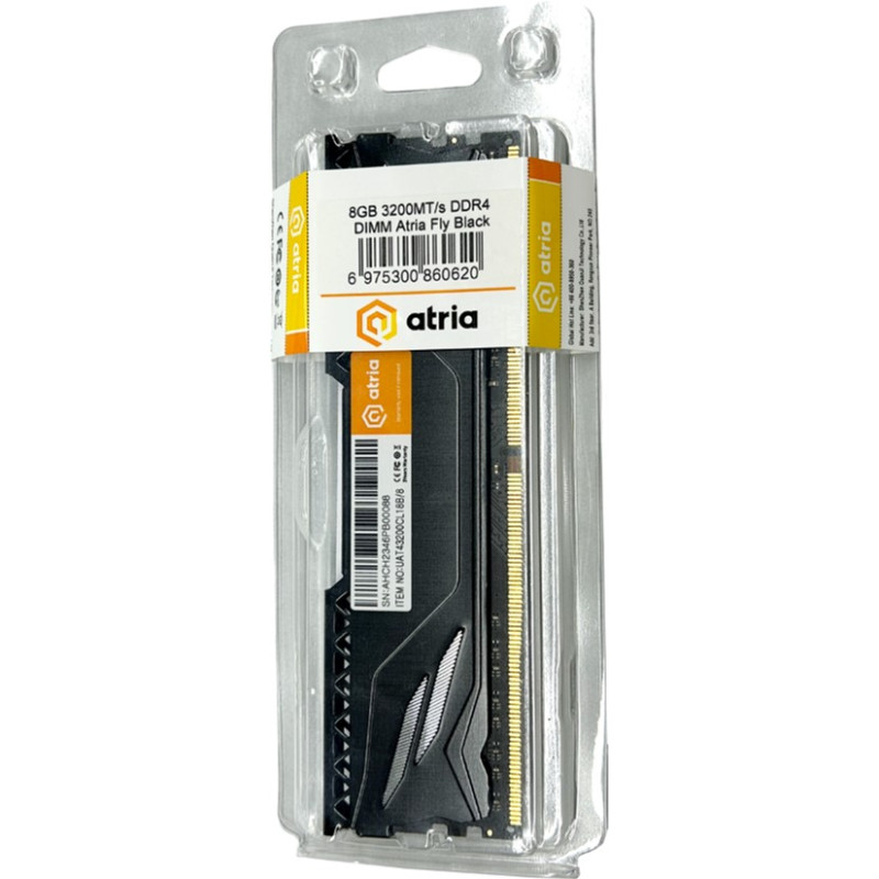 Оперативна пам'ять ATRIA 8 GB DDR4 3200 MHz Fly Black (UAT43200CL18B/8)