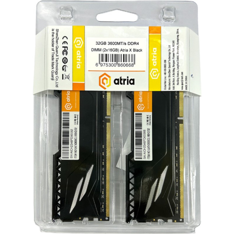 ATRIA 32 GB (2x16GB) DDR4 3600 MHz Fly Black (UAT43600CL18BK2/32)
