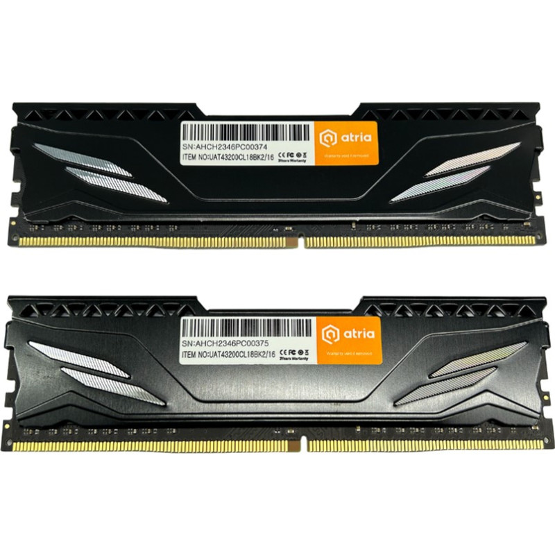 Оперативна пам'ять ATRIA 16 GB (2x8GB) DDR4 3200 MHz Fly Black (UAT43200CL18BK2/16)