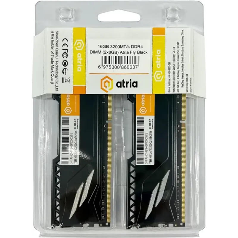 Оперативна пам'ять ATRIA 16 GB (2x8GB) DDR4 3200 MHz Fly Black (UAT43200CL18BK2/16)