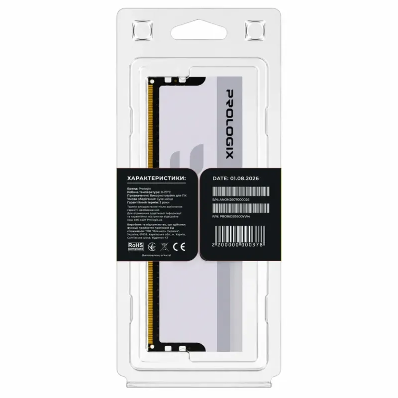 Оперативна пам'ять Prologix 16 GB DDR4 3600 MHz Onyx White (PRO16GB3600YW4)