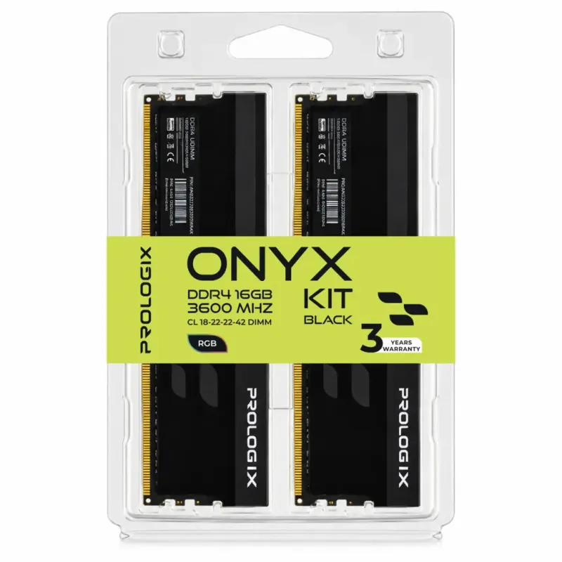 Оперативная память Prologix 16 GB (2x8GB) DDR4 3600 MHz Onyx Black RGB (PRO16GB3600YBR4K)