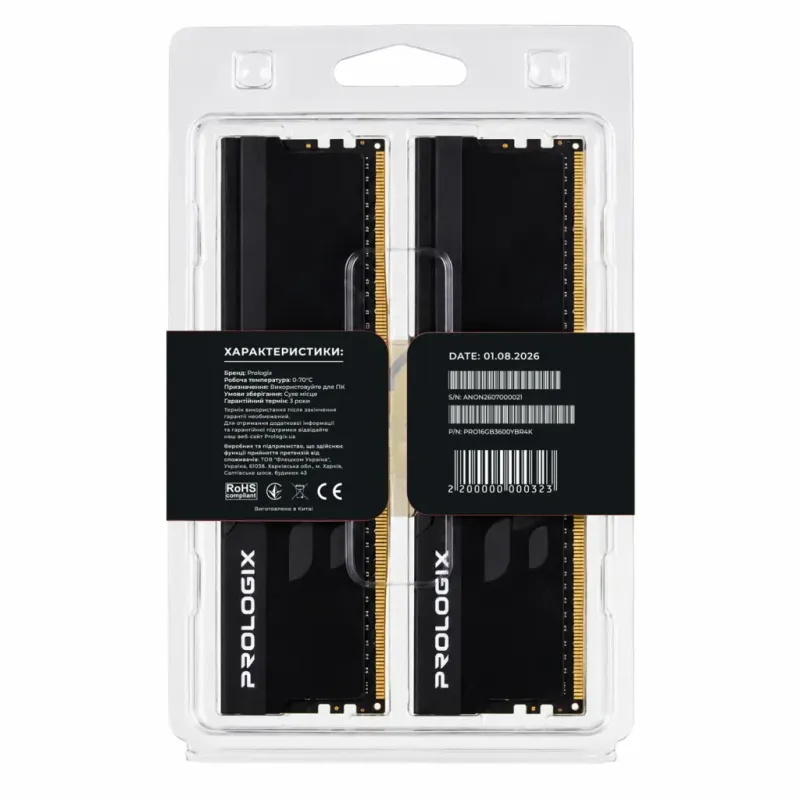 Оперативная память Prologix 16 GB (2x8GB) DDR4 3600 MHz Onyx Black RGB (PRO16GB3600YBR4K)