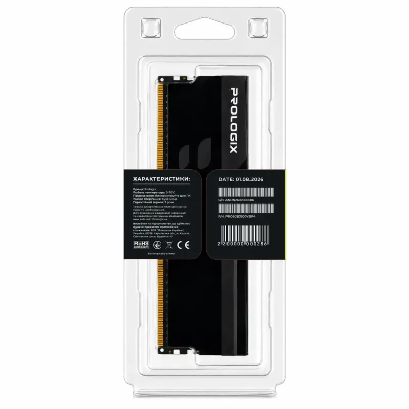 Оперативная память Prologix 8 GB DDR4 3600 MHz Onyx Black RGB (PRO8GB3600YBR4)