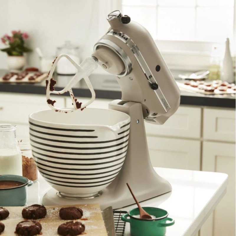 Чаша KitchenAid 4,7 л 5KSM2CB5PHS керамічна, з ручкою, біла, візерунок горизонтальні полоси
